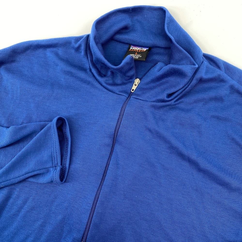 Patagonia Capilene Pullover Mens Large Blue 1/4 Zip Mock Neck Made‎ in USA